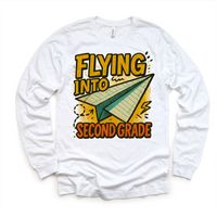Flying Into Second Grade Back To School design on a long sleeve shirt.