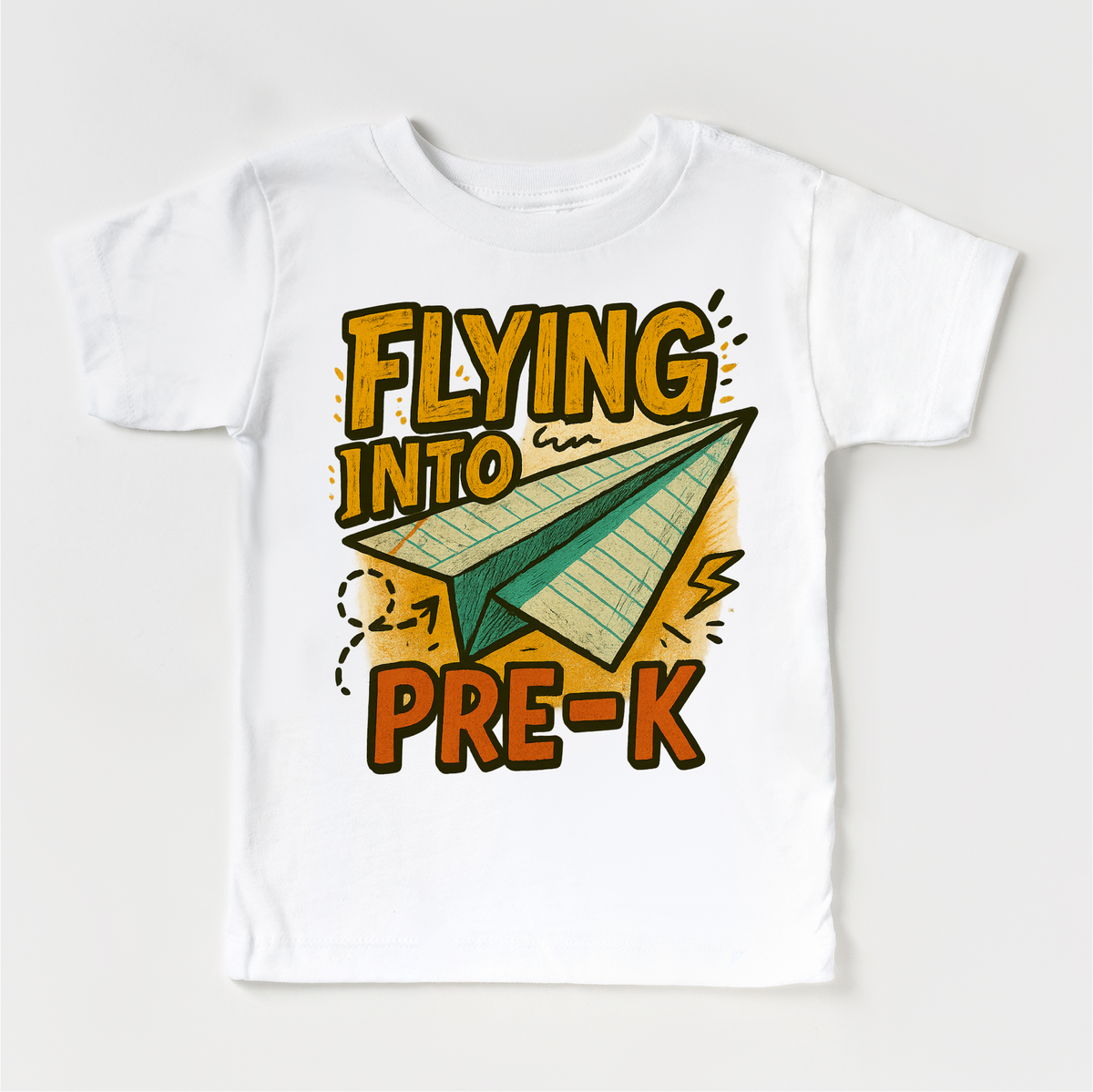 Flying Into Pre-K Back To School design on a white garment.