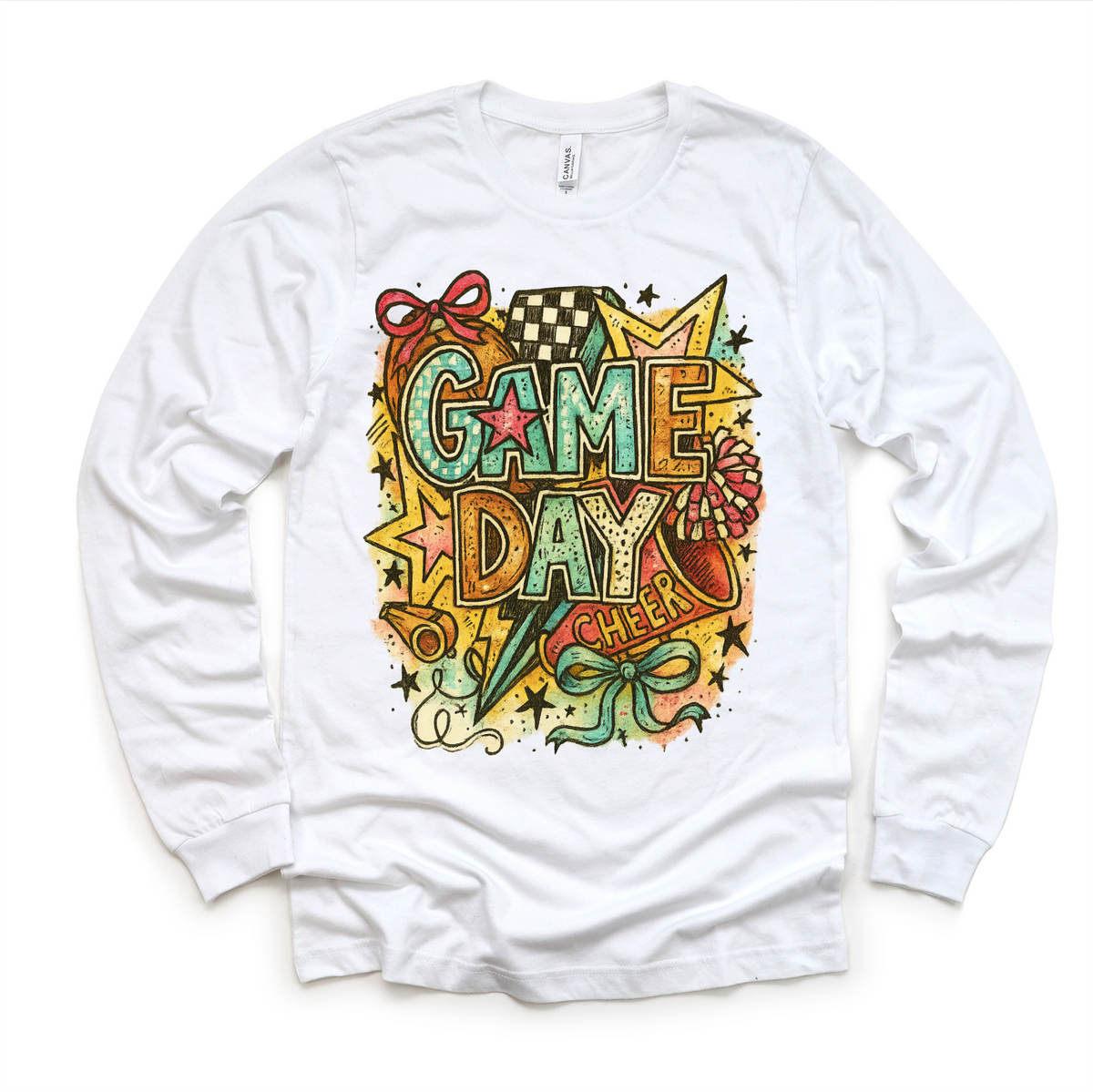 Girls Game Day Football design on a long sleeve shirt.