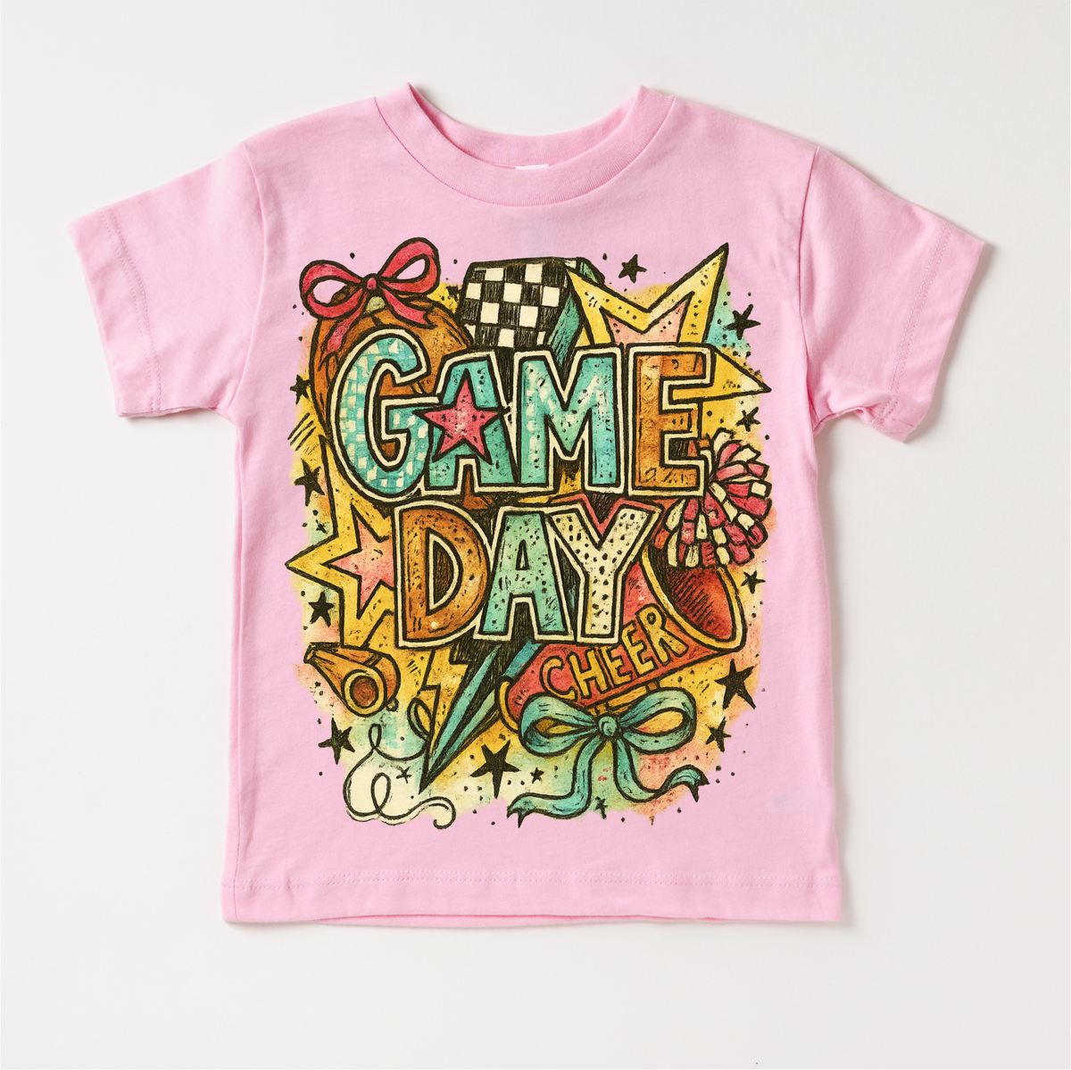 Girls Game Day Football design on a pink garment.