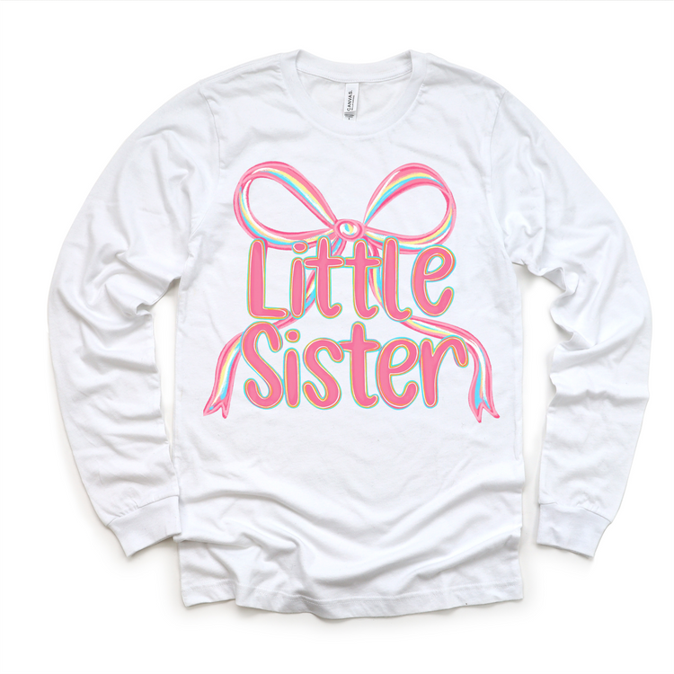 Little Sister Ribbon Sibling Shirt - Sister Bow Tee
