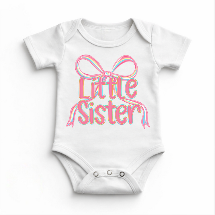 Little Sister Ribbon Sibling Shirt - Sister Bow Tee