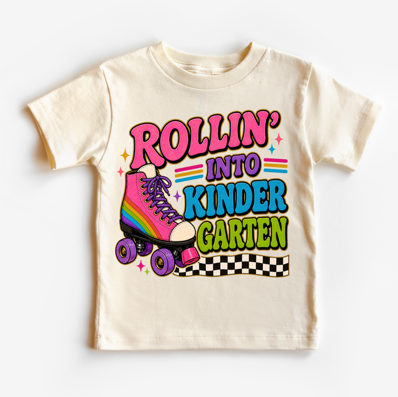 Rollin’ Into Kindergarten Roller Skate Shirt, Girls Back To School Tee, Kindergarten First Day Of School Shirt, Retro Rainbow Skate Graphic Tee