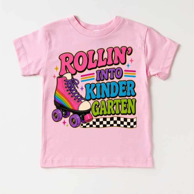 Rollin’ Into Kindergarten Roller Skate Shirt, Girls Back To School Tee, Kindergarten First Day Of School Shirt, Retro Rainbow Skate Graphic Tee