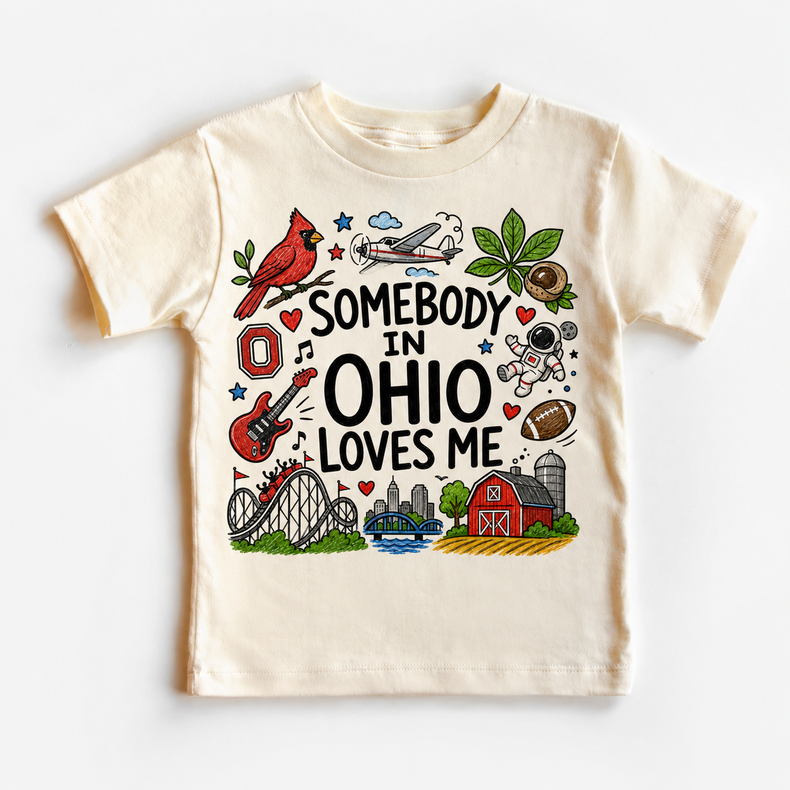 Somebody in Ohio Loves Me Kids Graphic Tee, Ohio State Souvenir Shirt, Hand Drawn Travel State Toddler T-Shirt