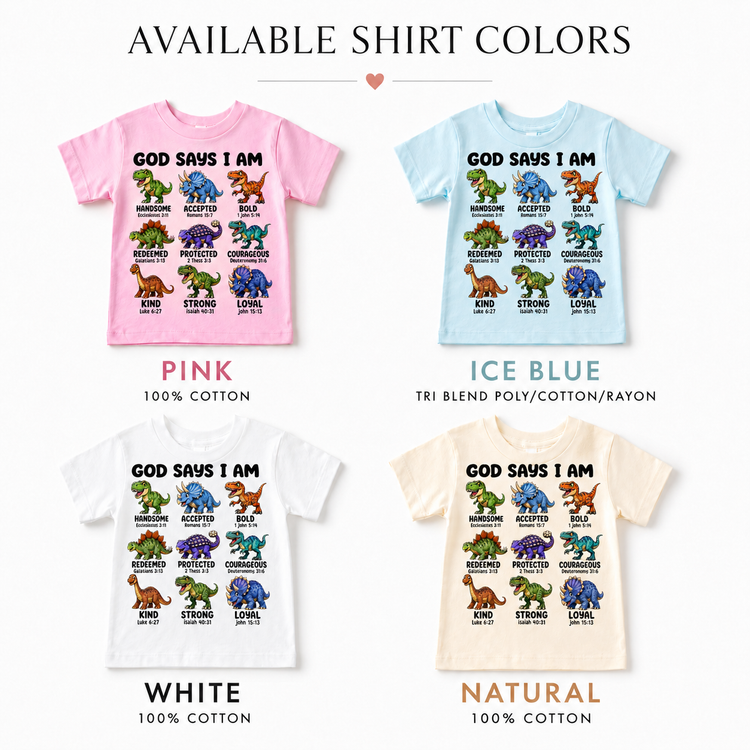 God Says I Am Dinosaur Bible Verse Kids Shirt | Christian Dinosaur Graphic Tee | Faith-Based Toddler & Youth T-Shirt