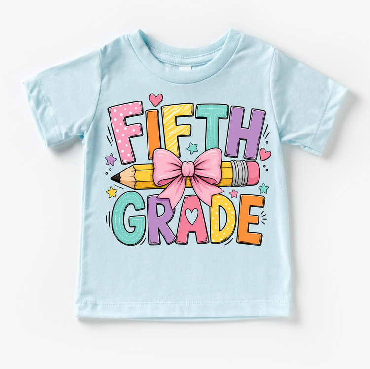 Fifth Grade Pencil Bow Shirt, Girls Back To School Tee, Cute 5th Grade Teacher Student Shirt, First Day Of School Graphic Tee