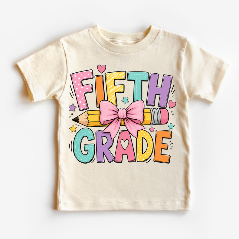Fifth Grade Pencil Bow Shirt, Girls Back To School Tee, Cute 5th Grade Teacher Student Shirt, First Day Of School Graphic Tee