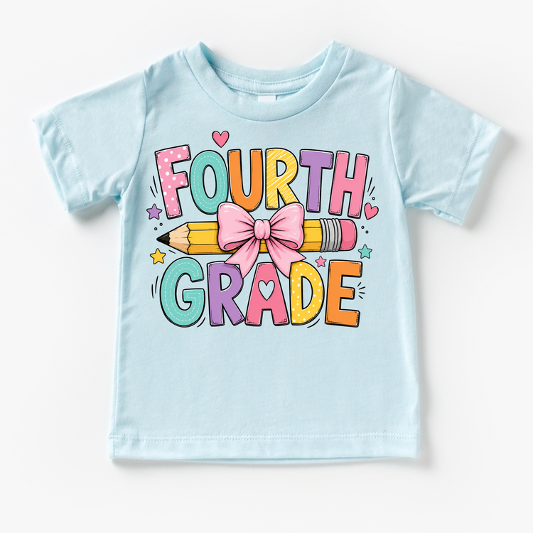 Fouth Grade Pencil Bow Shirt, Girls Back To School Tee, Cute 4th Grade Teacher Student Shirt, First Day Of School Graphic Tee