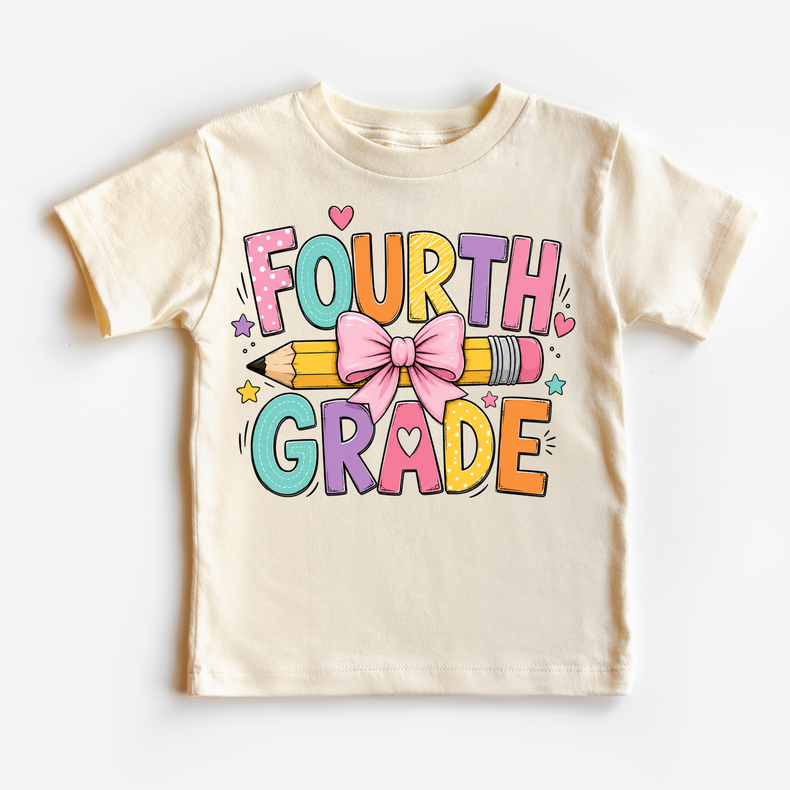 Fouth Grade Pencil Bow Shirt, Girls Back To School Tee, Cute 4th Grade Teacher Student Shirt, First Day Of School Graphic Tee
