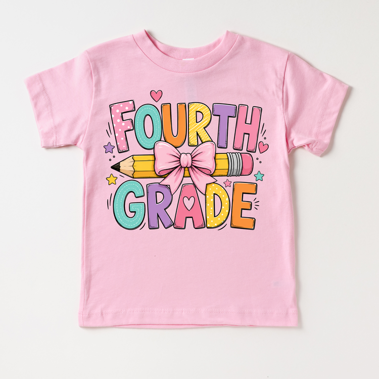 Fouth Grade Pencil Bow Shirt, Girls Back To School Tee, Cute 4th Grade Teacher Student Shirt, First Day Of School Graphic Tee
