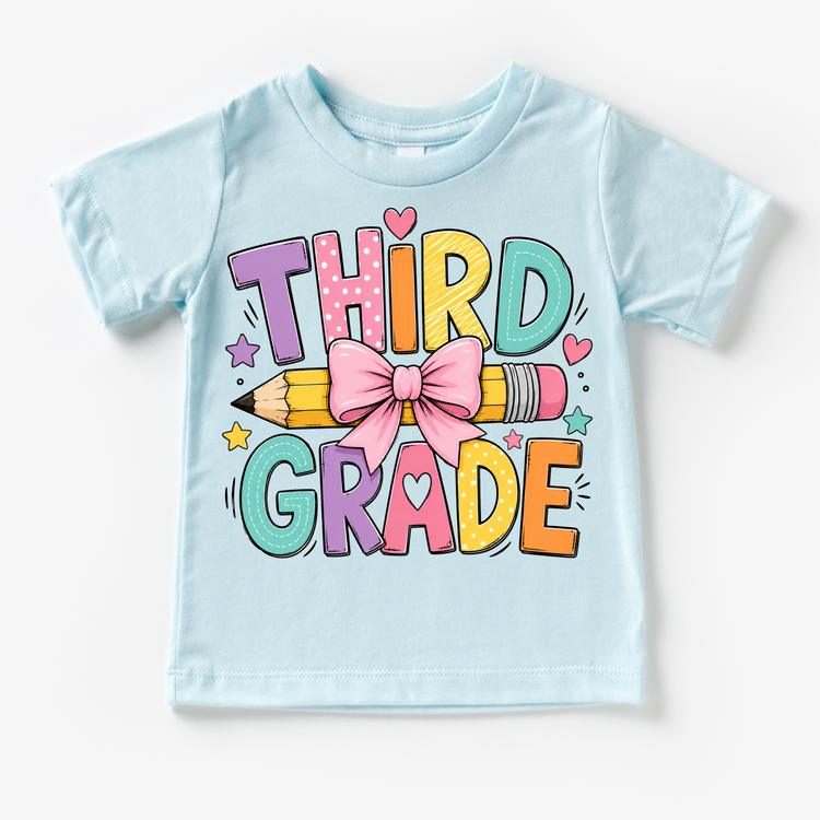 Third Grade Pencil Bow Shirt, Girls Back To School Tee, Cute 3rd Grade Teacher Student Shirt, First Day Of School Graphic Tee