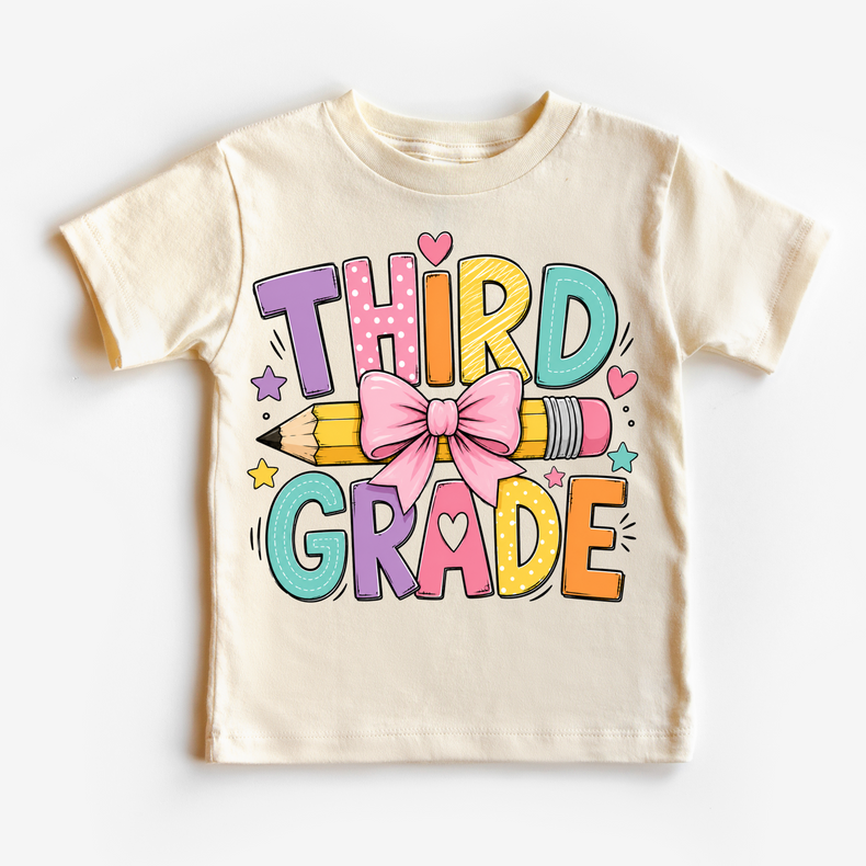 Third Grade Pencil Bow Shirt, Girls Back To School Tee, Cute 3rd Grade Teacher Student Shirt, First Day Of School Graphic Tee