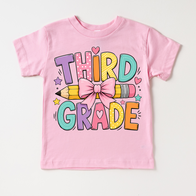 Third Grade Pencil Bow Shirt, Girls Back To School Tee, Cute 3rd Grade Teacher Student Shirt, First Day Of School Graphic Tee