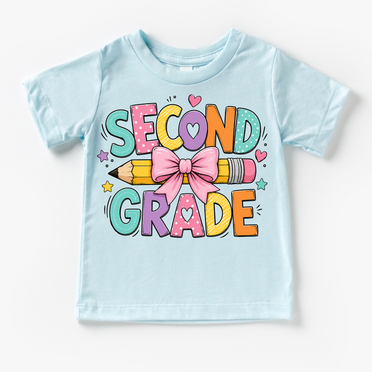 Second Grade Pencil Bow Shirt, Girls Back To School Tee, Cute 2nd Grade Teacher Student Shirt, First Day Of School Graphic Tee