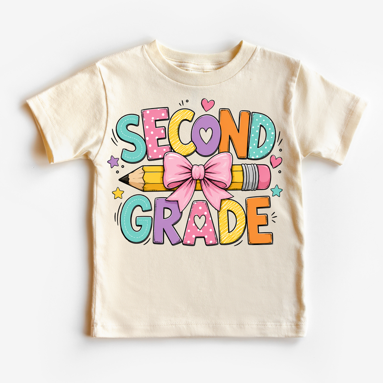Second Grade Pencil Bow Shirt, Girls Back To School Tee, Cute 2nd Grade Teacher Student Shirt, First Day Of School Graphic Tee