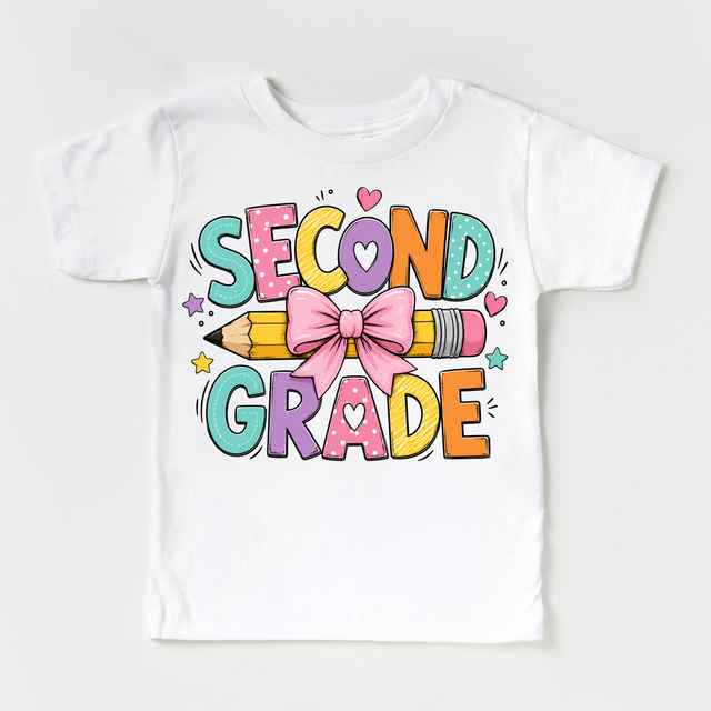 Second Grade Pencil Bow Shirt, Girls Back To School Tee, Cute 2nd Grade Teacher Student Shirt, First Day Of School Graphic Tee