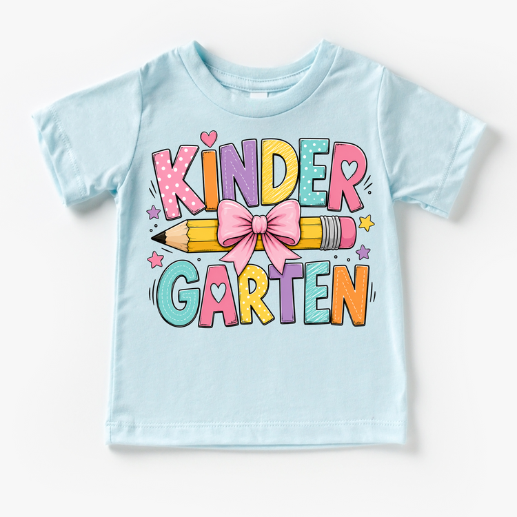 Kindergarten Pencil Bow Shirt, Girls Back To School Tee, Cute Kindergarten Teacher Student Shirt, First Day Of School Graphic Tee