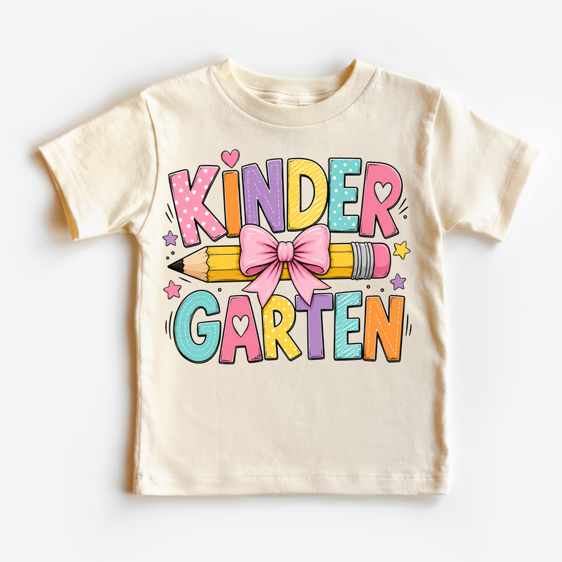 Kindergarten Pencil Bow Shirt, Girls Back To School Tee, Cute Kindergarten Teacher Student Shirt, First Day Of School Graphic Tee
