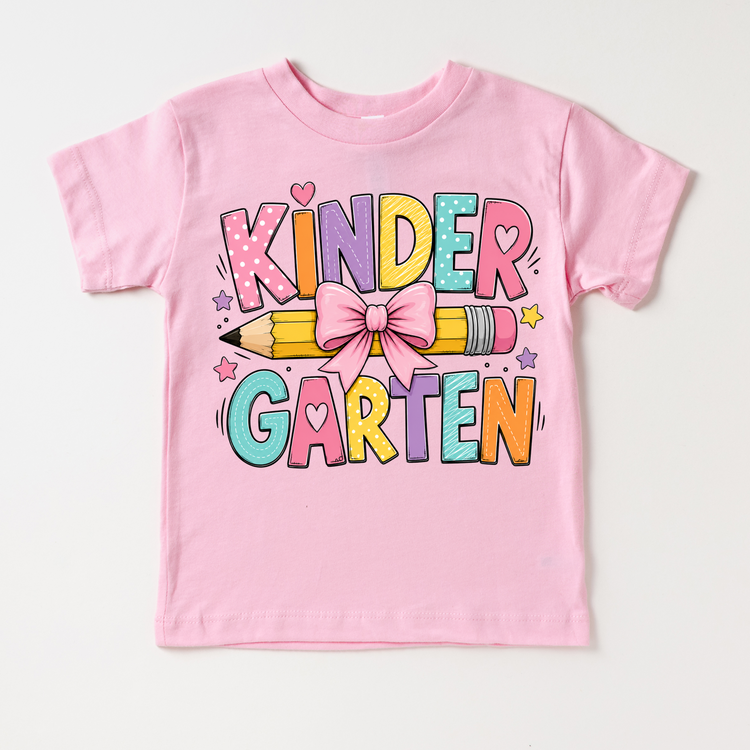 Kindergarten Pencil Bow Shirt, Girls Back To School Tee, Cute Kindergarten Teacher Student Shirt, First Day Of School Graphic Tee