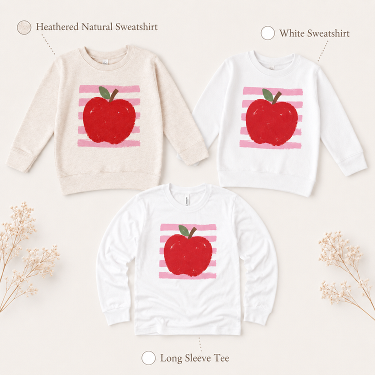 Apple Shirt, Back To School Tee, Teacher Apple Shirt, Kids School Shirt, First Day Of School Tee, Pink Stripe Apple Graphic Tee