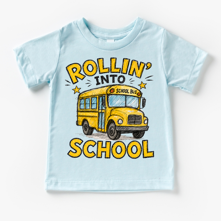 Rollin’ Into  School Bus Kids Graphic Tee, Back To School Shirt for Boys and Girls