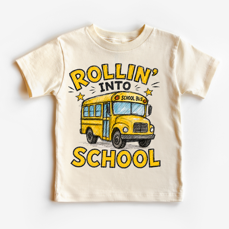 Rollin’ Into  School Bus Kids Graphic Tee, Back To School Shirt for Boys and Girls