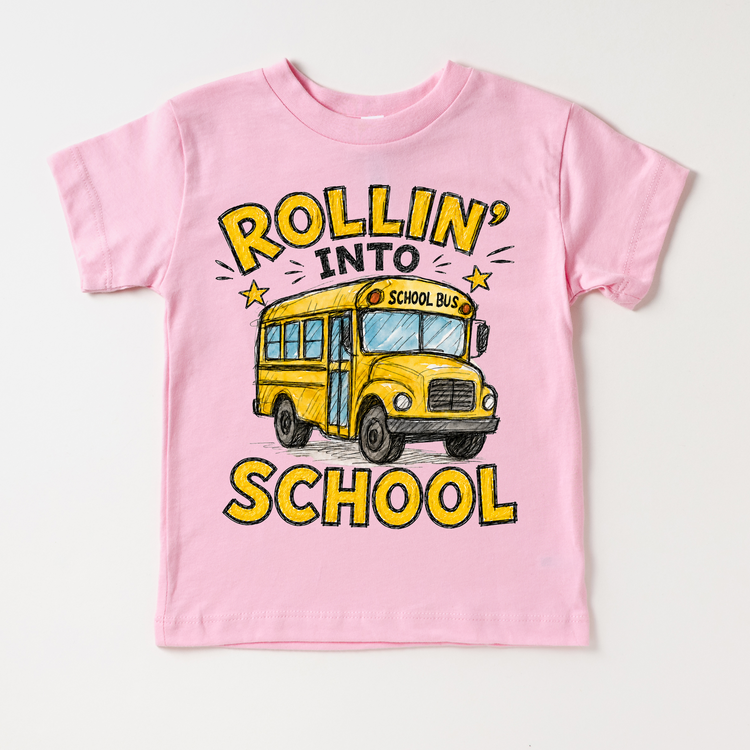Rollin’ Into  School Bus Kids Graphic Tee, Back To School Shirt for Boys and Girls