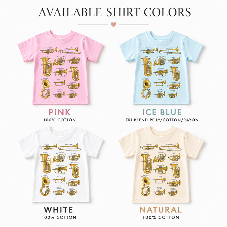 Brass Instruments Graphic Tee, Educational Music Shirt, Trumpet Trombone Tuba Band Teacher Tee