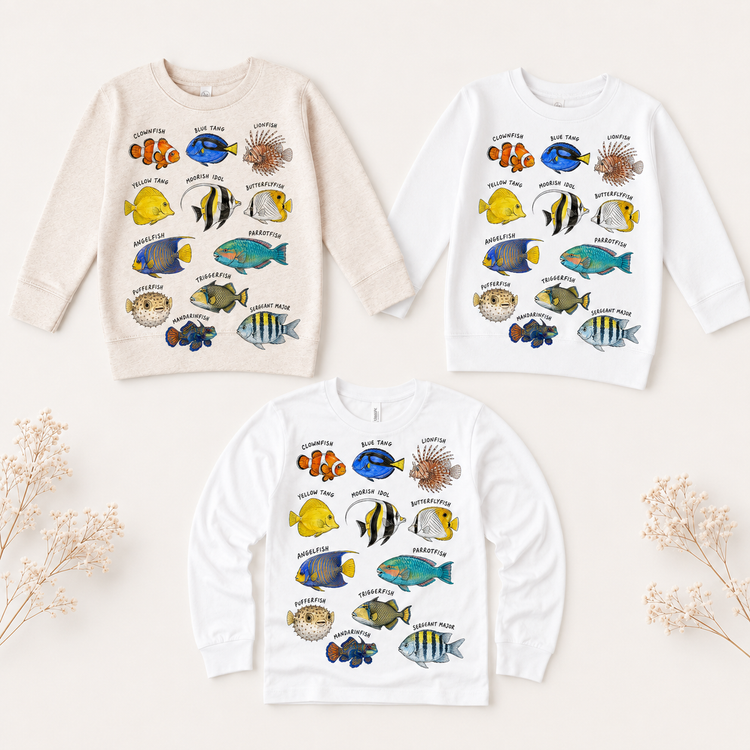 Tropical Fish Graphic Tee, Educational Ocean Life Kids Shirt, Reef Fish Science Nature Tee
