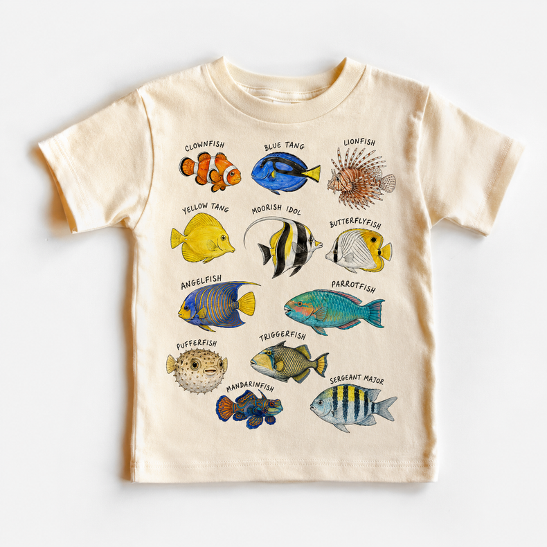 Tropical Fish Graphic Tee, Educational Ocean Life Kids Shirt, Reef Fish Science Nature Tee