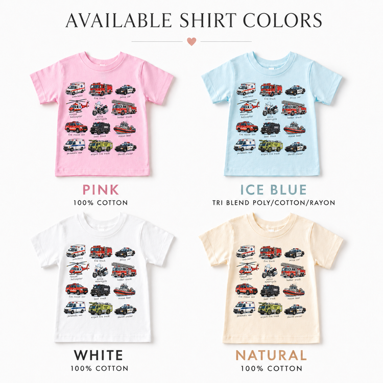 Emergency Vehicles Shirt, First Responder Kids Graphic Tee, Fire Truck Police Ambulance Shirt