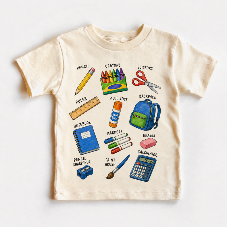 Back To School Supplies Kids Graphic Tee, Classroom School Items Shirt, First Day Of School T-Shirt, Teacher Student Tee