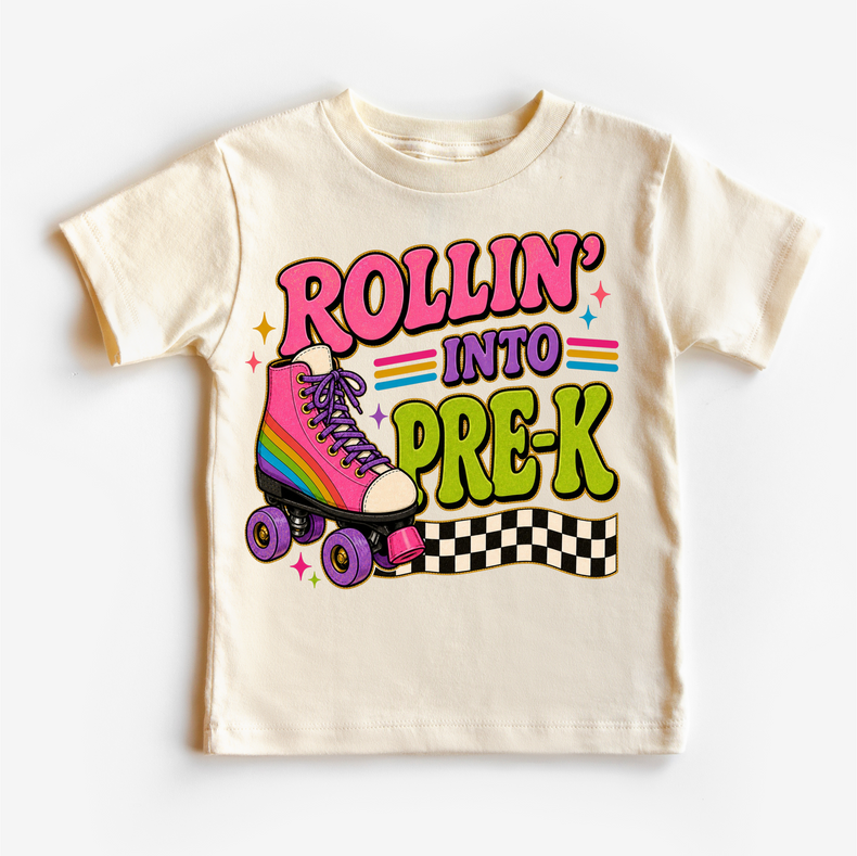 Rollin’ Into Pre-K Roller Skate Shirt, Girls Back To School Tee, Pre-k Grade First Day Of School Shirt, Retro Rainbow Skate Graphic Tee