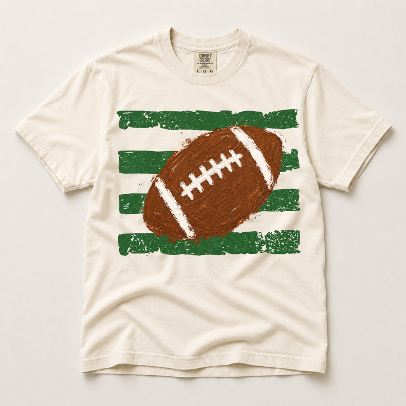 Retro Football Stripe Comfort Colors Graphic Tee, Distressed Football Game Day Shirt