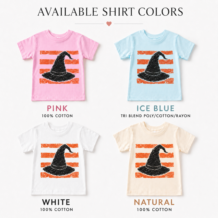Halloween Witch Hat Graphic Tee, Vintage Orange Stripe Spooky Toddler Shirt, Fall Witchy Kids Tee