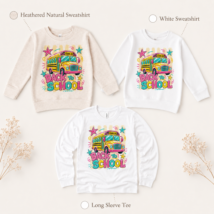 Girls Back to School Bus Graphic Tee | Colorful Kids First Day of School Shirt | Toddler School T-Shirt