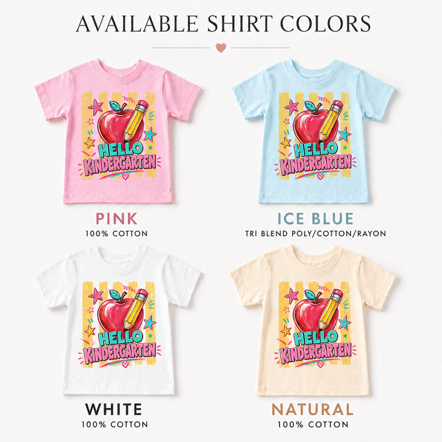 Hello Kindergarten Back to School Shirt | Apple Pencil First Day of School Tee | Kids Kindergarten Graphic T-Shirt