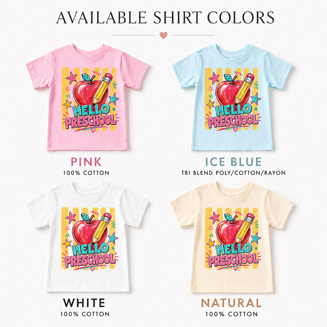 Hello Preschool Back to School Shirt | Apple Pencil First Day of School Tee | Kids School Graphic T-Shirt
