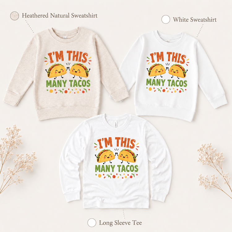 I’m This Many Tacos Birthday Shirt, Kids Taco Party Tee, Fiesta Birthday Graphic Shirt