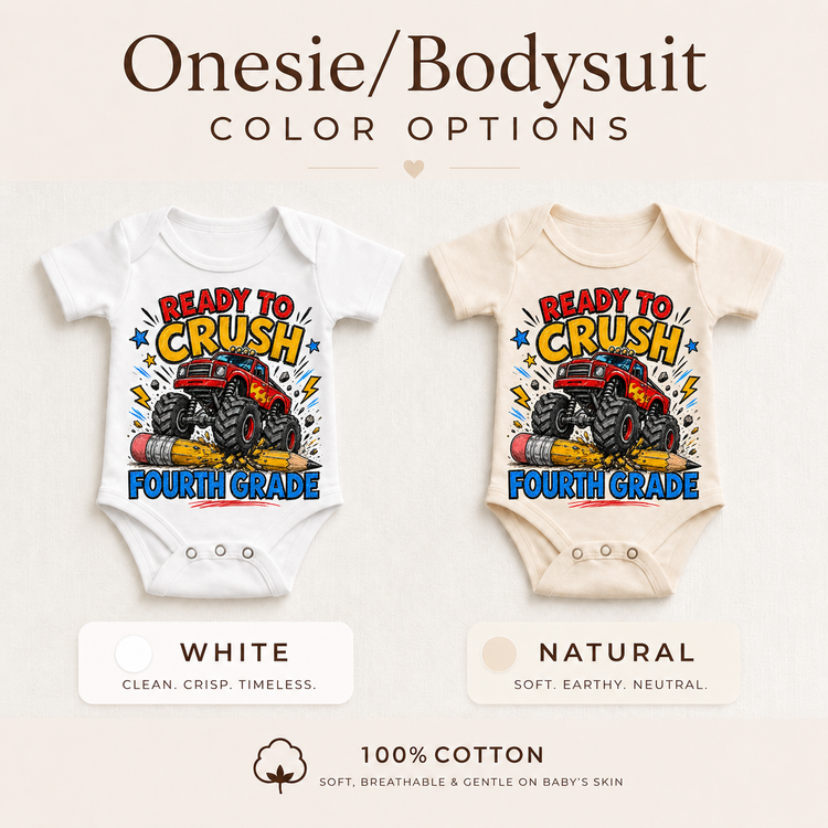 Ready To Crush Fourth Grade Kids Graphic Tee, Monster Truck Back To School Shirt, Boys First Day Of School T-Shirt