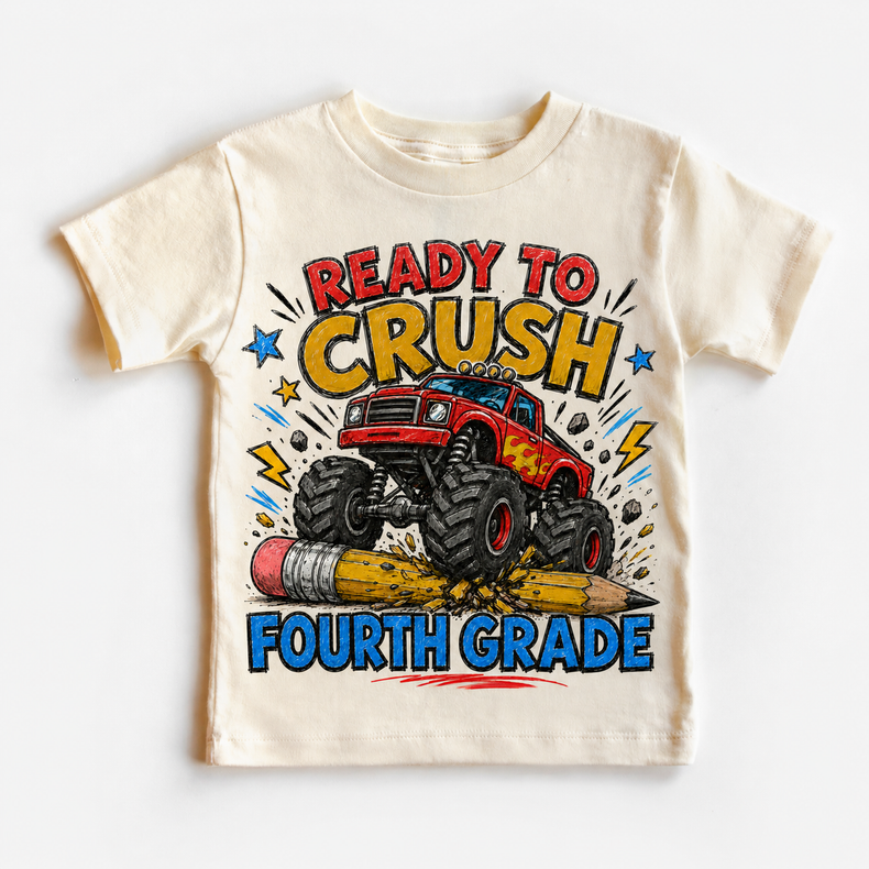 Ready To Crush Fourth Grade Kids Graphic Tee, Monster Truck Back To School Shirt, Boys First Day Of School T-Shirt
