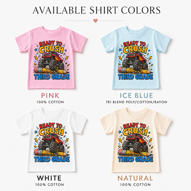Ready To Crush Third Grade Kids Graphic Tee, Monster Truck Back To School Shirt, Boys First Day Of School T-Shirt
