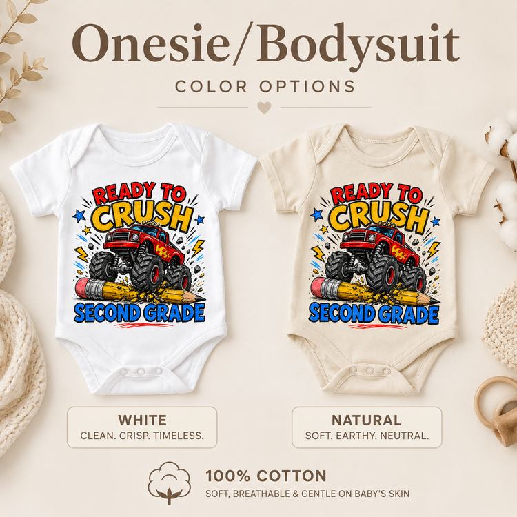 Ready To Crush Second Grade Kids Graphic Tee, Monster Truck Back To School Shirt, Boys First Day Of School T-Shirt
