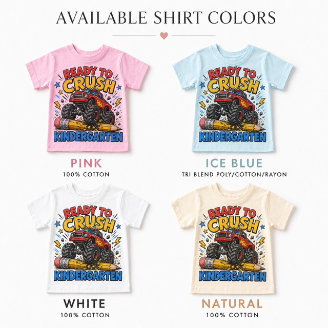 Ready To Crush KIndergarten Kids Graphic Tee, Monster Truck Back To School Shirt, Boys First Day Of School T-Shirt