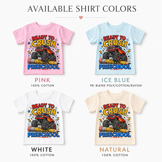 Ready To Crush Preschool Kids Graphic Tee, Monster Truck Back To School Shirt, Boys First Day Of School T-Shirt