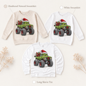 Green Grumpy Christmas Monster Truck Shirt for Kids long sleeve tee and sweatshirt options