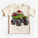Green Grumpy Christmas Monster Truck Shirt for Kids natural short sleeve tee