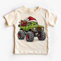 Green Grumpy Christmas Monster Truck Shirt for Kids natural short sleeve tee