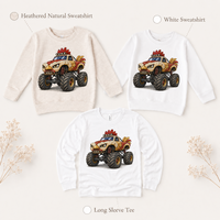 Rooster monster truck long sleeve tee and kids sweatshirt options